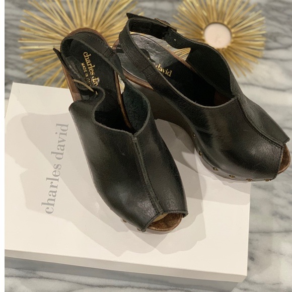 Black Leather Clogs Slingback Sandal - Picture 5 of 8